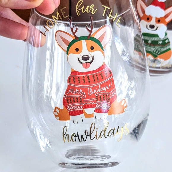 🔥LAST Corgi Dog Christmas Holidays Stemless Wine Glass Set - Picture 2 of 3